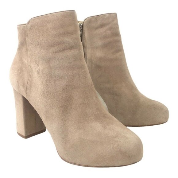 Schutz Neutral Beige Cibby Suede Heel Bootie - Picture 1 of 8